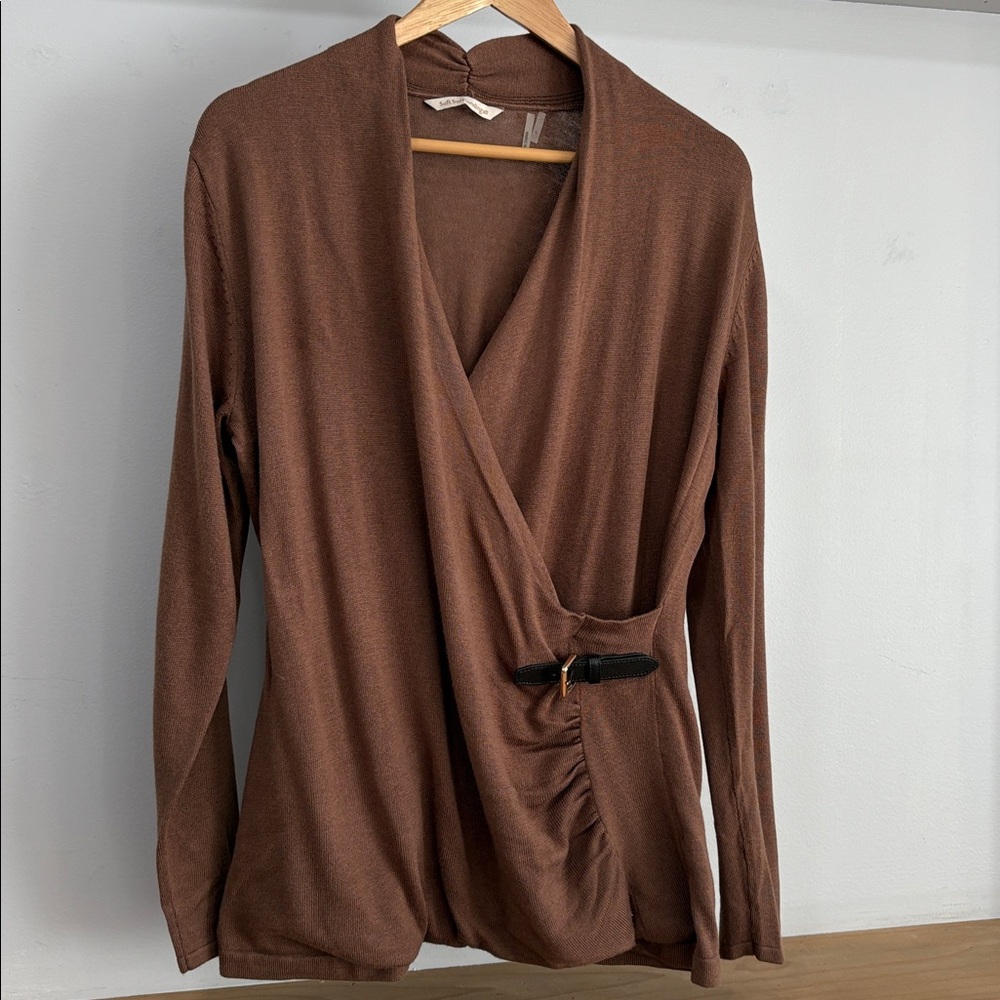 Soft Surroundings Cashmere Blend Faux Wrap Sweater, Size L